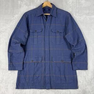 Eton Blue Plaid Utility Overshirt Jacket Field Shirt Men M Luxury Four-Pockets